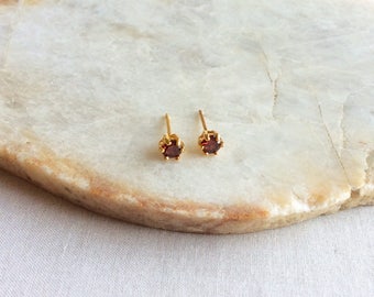 Red Stud Earrings - Red Crystal Earrings - 3mm Stud Earrings - 3mm Red Earrings - Tiny Red Stud Earrings - Red CZ Stud Earrings