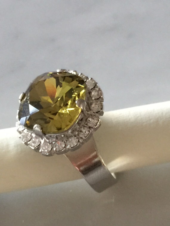 Swarovski Khaki and Crystal Ring, Khaki Crystal Ring. Swarovski Green Crystal Ring