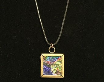 Glass tile mixed media pendant