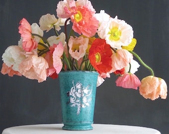 Gustavsberg Argenta Vase - Silver Inlay and Teal - Swedish Modern Ceramic Design - Flowers Blue Green Glaze - Scandinavian Pottery Sweden