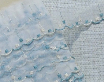 Vintage Lace Trim Organza Embroidered Trim Blue and White Dots