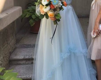 Blue butterfly wedding dress