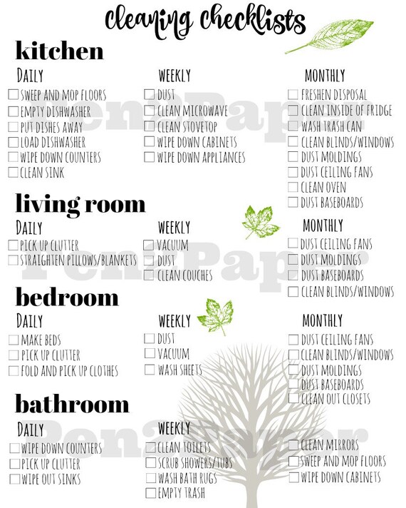 daily weekly monthly cleaning checklist