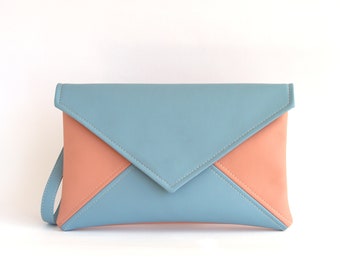 Vegan Leather Clutch Bag Womens Gift For Her Pink Sky Blue Clutch Purse Bridesmaid Clutch Handbag Small Crossbody Bag Bridal Clutch Wristlet