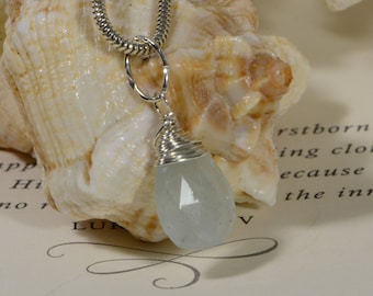 Aquamarine Birthday Stone Briolette Dangle Drop Wire Wrapped Beads Charm On