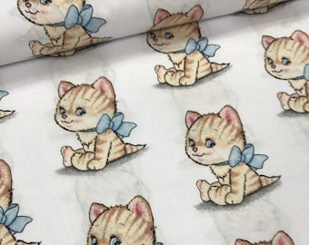 Kitten with bow Cotton fabric,half meter width1.6 meters,bedding fabric,quilting cotton,patchwork fabric-0.5 / meter