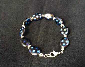 Black with Blue Spots Beaded Bracelet
