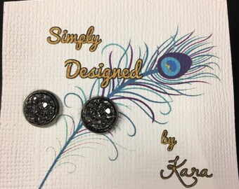 Metallic charcoal druzy in gunmetal setting