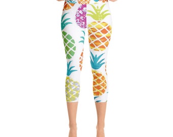Tropical Pineapple YOGA Capri Leggings multi-color pattern