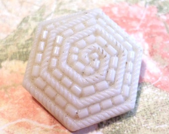 Vintage Cream Hexagon Glass Button 1 Inch Glass Shank Button for Sewing Crafts Scrapbooking Cardmaking Jewelry