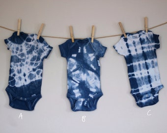 Hand Dyed Indigo Shibori Baby Onesie