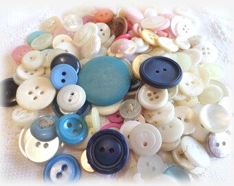 170 Pink, White and Blue Buttons for Sewing Crafts Scrapbooking Cardmaking
