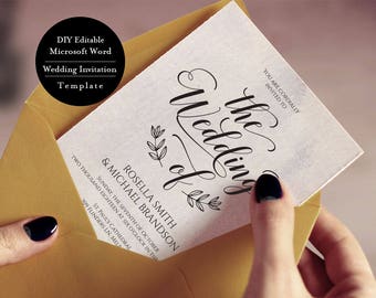 Printable wedding invitation, Wedding invitation template, invitation set, rsvp and info card, Edit, print Edit in Word or Pages, MSW143