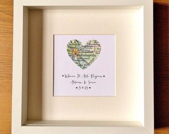 Where It all Began, Heart Map Personalised Gift, Wedding Gift, Engagement Gift, Anniversary Gift, Unique Wedding Gift Husband Gift Wife Gift