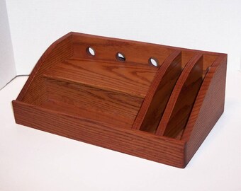 Charging Station / Docking Station with slots for iPad, Kindle, Nook, iPhone, cell phone Handcrafted in Oak with attached power strip