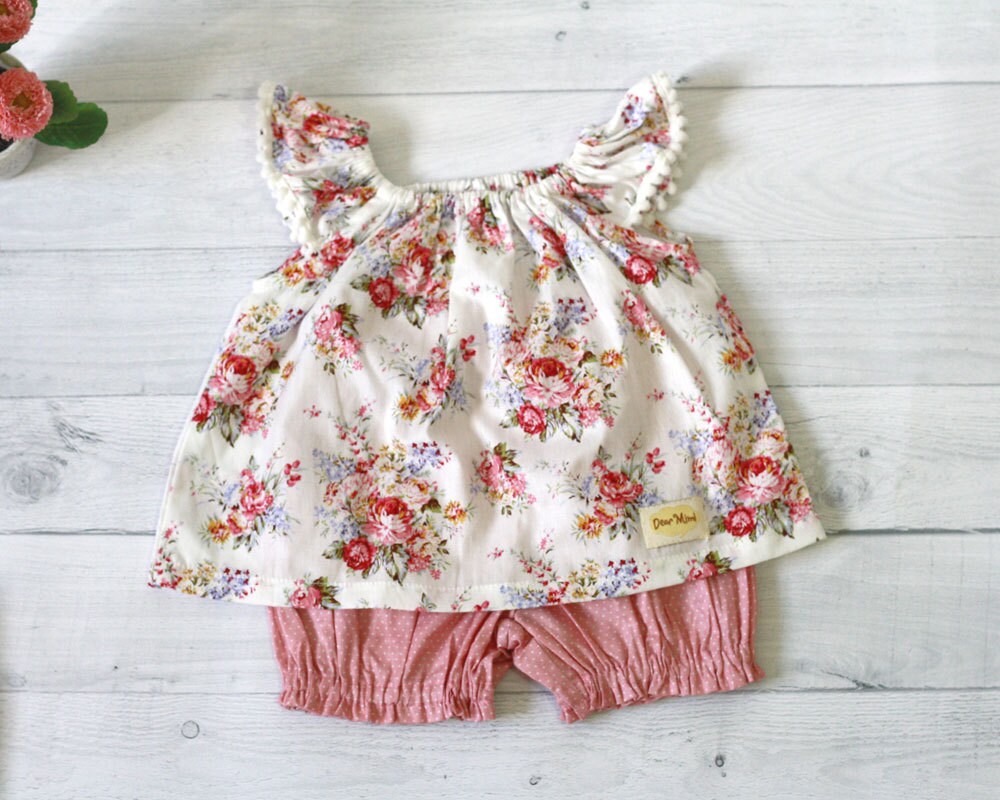 Pink baby clothes floral baby set vintage rose floral
