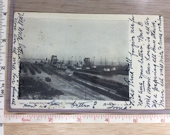 Vintage Old Photo Postcard Outer Harbor Ashtabula Ohio 1907 Used