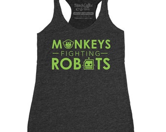Monkeys Fighting Robots - Womens Screen Printed Tank Top