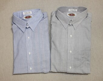 newer vintage -Abbeville Collection- Men's Tab collar dress shirt. 'New Old Stock'. Patterned chambray. Blue or Gray. 16 - Large. Made in SC