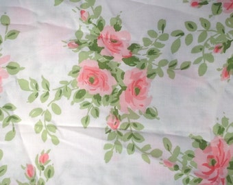 Utica Pink Rose Pillow Case + 1977 + Vintage Linens and Fabric