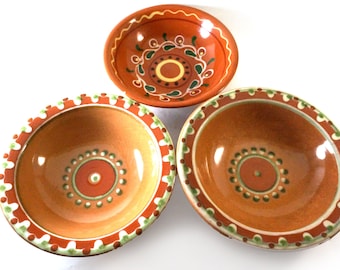 Rustic Ceramic Bowl Large Bowl Set Retro Pottery Ukrainian Folk Technique Geometric Ornament Salad Bowl Brown Cereal Serving Bowl For Fruits