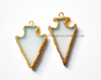 Gold Electroplated Aqua Chalcedony Arrowhead, Gold Dipped Arrowhead, Chalcedony Arrowhead Pendant, Bohemian Pendant
