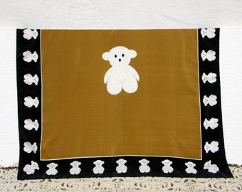 Teddy bear print scarf Italian silk scarf retro scarf mustard scarf