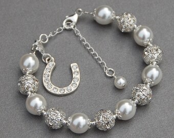 Horseshoe Jewelry, Horse Lover Gift, Horseshoe Charm Bracelet, Brides Jewelry, Good Luck Jewelry, Lucky Charm Bracelet