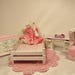 Doll House Furniture in Pink and White - Hand painted -includes crocheted rug and a rabbit.REDUCED