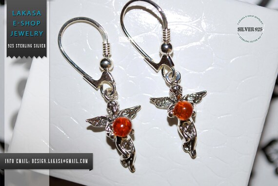 Angels Drop Earrings Amber Sterling Silver Jewelry lakasaeshop Best Gift ideas for her birthday Woman Girlfirend