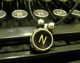TYPEWRITER KEY NECKLACE Letter N Vintage Black Keys Retro Fun