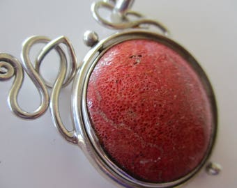 Vintage red coral and silver pendant