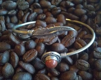 Sandstone feather brass bracelet