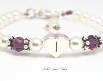 Baby Bracelet, Baby Pearl Bracelet, Birthstone Bracelet, Initial Bracelet, Baby Shower Gift, Christening Bracelet, Baptism Bracelet (B69)