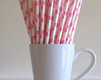 Pink Polka Dot Paper Straws Party Supplies Party Decor Bar Cart Cake Pop Sticks Mason Jar Straws Party Graduation