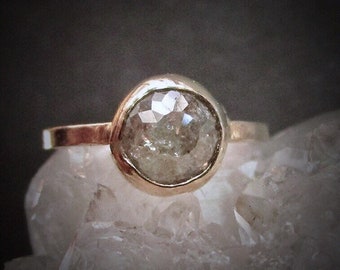 Raw Diamond Engagement Ring, Unique Diamond Ring, 14k Gold Bezel setting, Conflict Free, Rustic Diamond