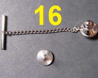 16 Sets - Silver Tone Tie Tacks (Spring Loaded Clutch and Chain)