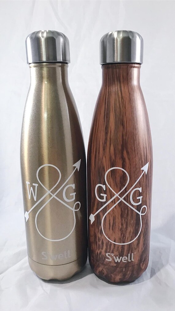 Personalized Love Ampersand Swell Bottle - Teakwood - Wedding, Christmas, Anniversary, Valentine's Day Swell Bottle