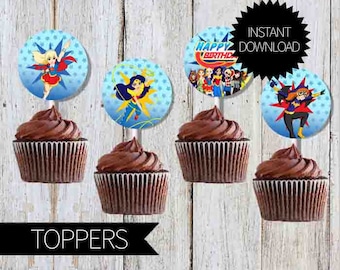 SuperHero Girls Birthday Party Printables Cupcake TOPPERS- Instant Download | DC comics | DC Super Hero Girls | Super Girls