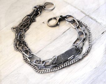 Raw Bracelet, Raw Silver, Multi strand Bracelet Silver Chain