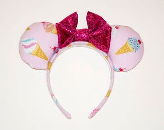 Glitter Ice Cream Cone Minnie Mouse Ears