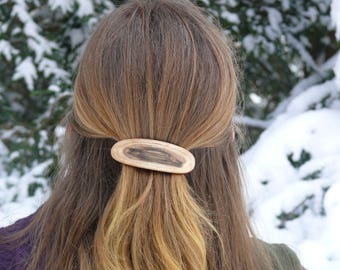 Natural wood hair Clip, Organic natural hair accessory, French Barrette clasp 80mm, Boho wooden jewelry, Nature Lover Gift
