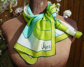 Vera Scarf - Vintage VERA- Vera Neumann-Ladybug scarf - Vera Sheer - graphic scarf- oblong scarf - Green and Blue