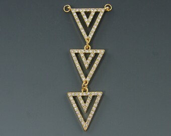 Three Triangle Necklace Pendant Gold Triple Triangle Geometric Minimalist Clear Rhinestone Jewelry Component |G5-8|1