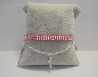 Woman 2 in 1 suede bracelet, rhinestone and silver