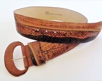 Brown Leather Wide Belt, Womens Leather Belt, Leather Buckle Belt, Vintage 80s Genuine Leather Belt, Made in Germany