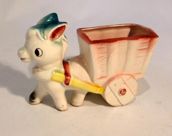 Ceramic donkey & cart pot – original from the 1970s