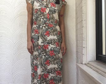 1970s Tropical Print Shirt Dress