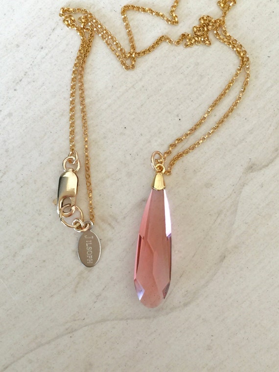 Blush Rose Crystal Raindrop Necklace, 14k Yellow Gold Filled