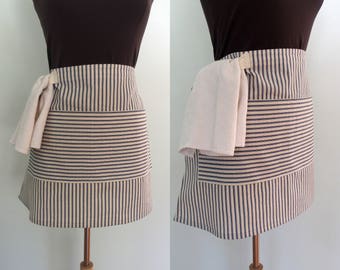 Royal Blue Ticking Bistro Apron, Blue Stripe Half Apron with Pocket and Towel Loop, Waitress Apron, Server Apron, Restaurant Apron